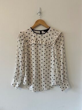 J. Crew Ruffle Silk Star Print Blouse in Vintage Champagne White | Size 00